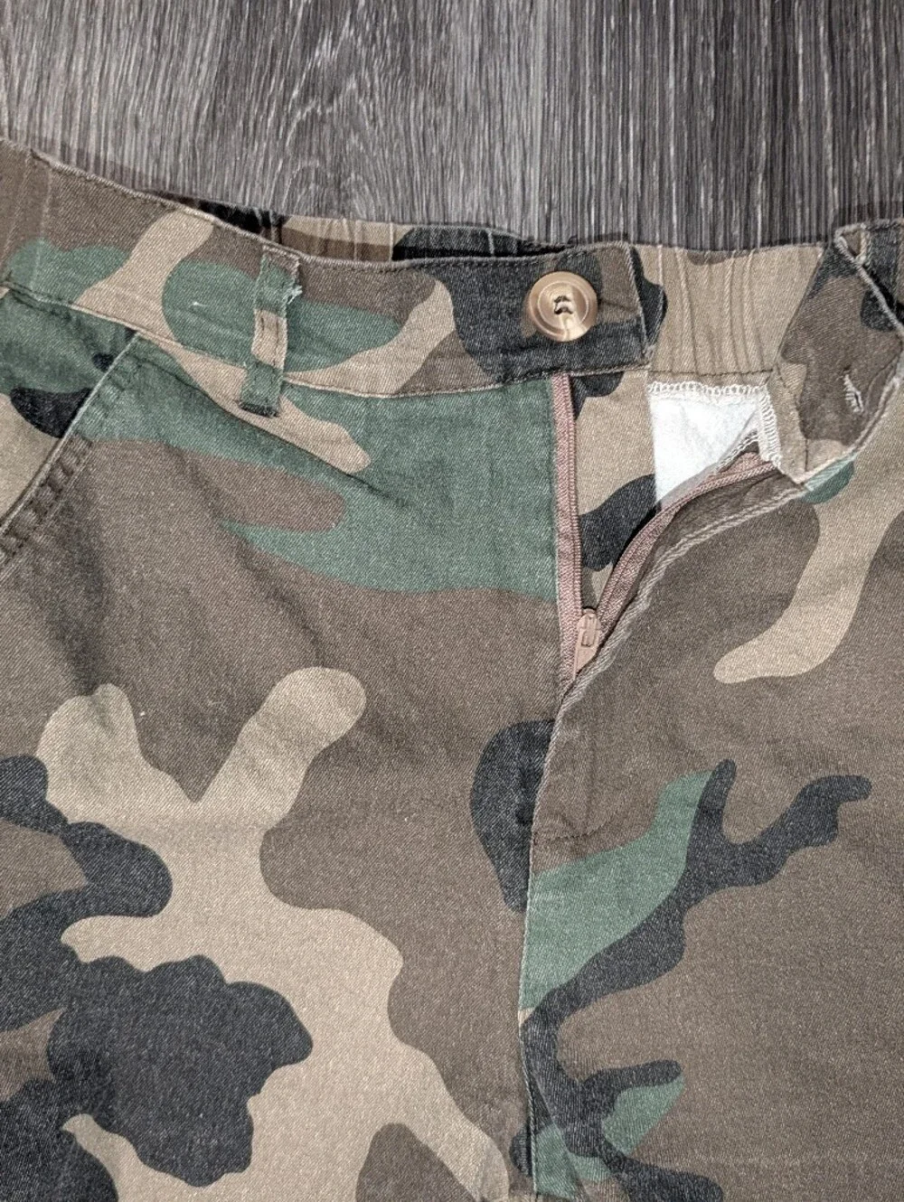 SHEIN Green & Brown Camouflage Denim Cutoff Shorts